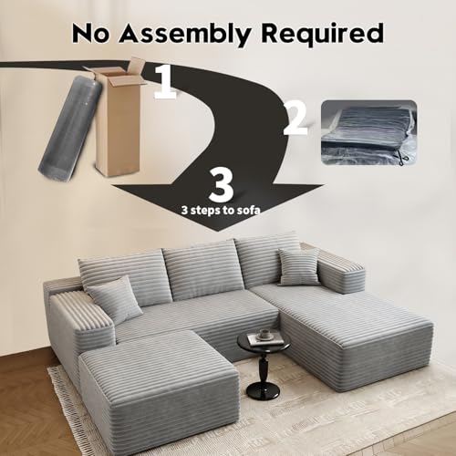 107.5" Cloud Modular Sectional Sofa with 1 Ottoman,Modern Minimalist Upholstered Couches, Comfort U Shaped Sofa for Living Room