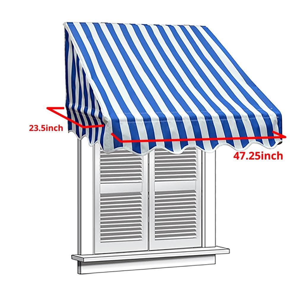 Aleko 4& x 2& Window Awning Door Canopy Blue and White Stripes