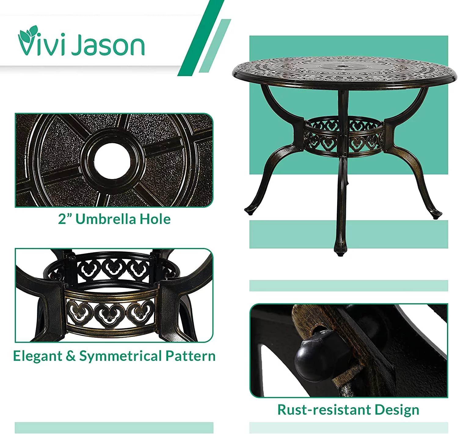 VIVIJASON 5-Piece Outdoor Patio Dining Set, All-Weather Cast Aluminum Conversation Set, Patio Furniture Set for Balcony Lawn Garden
