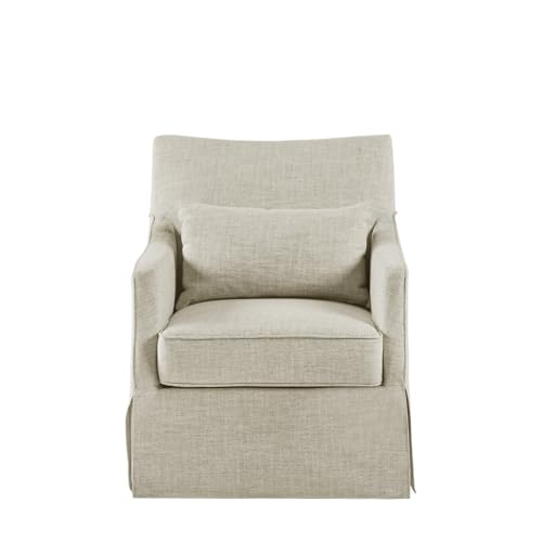 Martha Stewart London Swivel Chair - Solid Wood & Plywood, Skirted Metal Base Accent Armchair