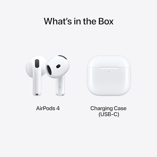 Apple AirPods 4 Wireless Earbuds, Bluetooth Headphones, Personalized Spatial Audio, Sweat and Water Resistant, USB-C Charging Case, H2 Chip