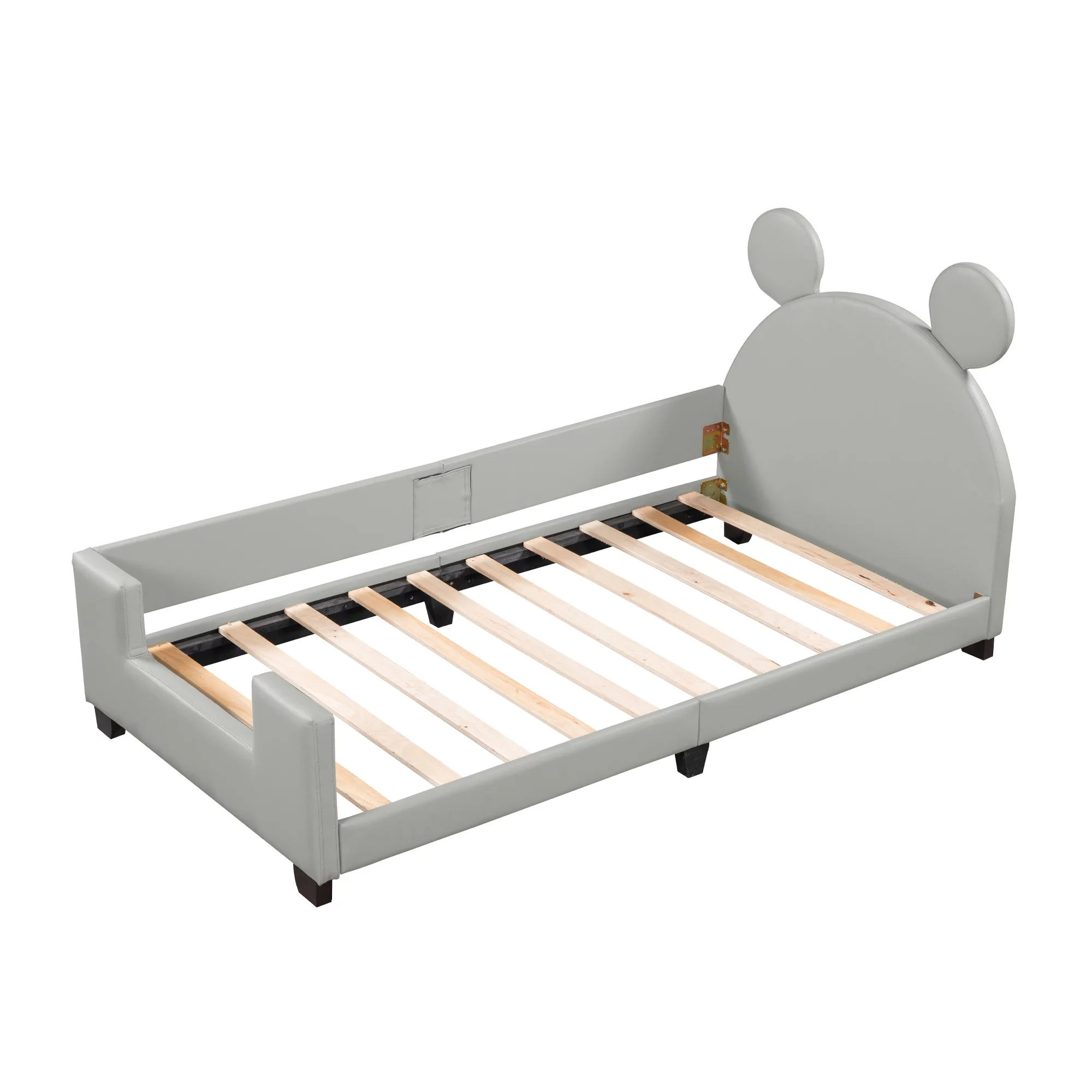 Twin Size Kids Daybed Upholstered Twin Bed with Carton Ears Shaped Headboard, Wooden Cute Twin Platform Bed Frame for Girls Boys Toddlers