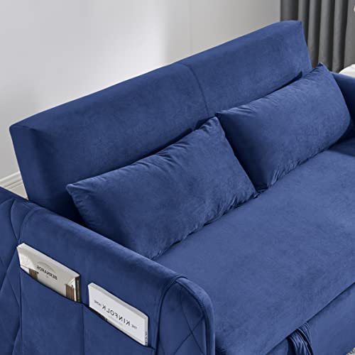 Pull Out Sofa Bed, Velvet Sleeper Sofa Loveseat Sofa Bed, Futon Sofa Bed Lounge Sofa with Reclining Backrest, Toss Pillows, Pockets