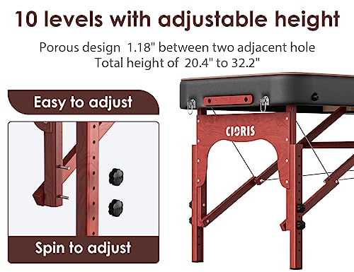 CLORIS 84" Professional Massage Table Portable 2 Folding Lightweight Facial Solon Spa Tattoo Bed Height Adjustable with Carrying Bag & Aluminium Leg