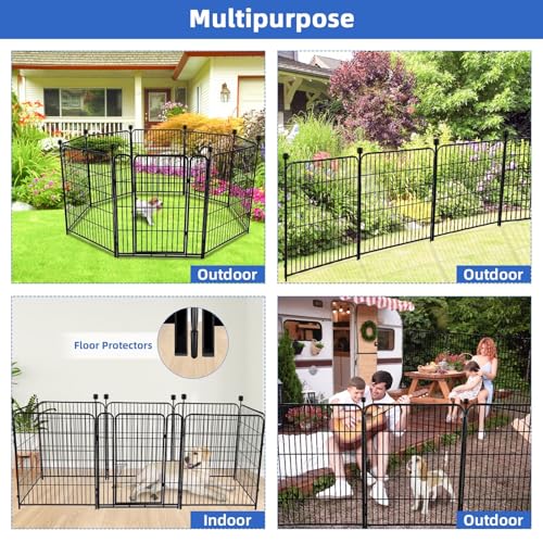 ADAVIN Tall Garden Fence with Gate, 48 in(H) 8 Panels Heavy Duty Iron Metal Animal Barrier Fence, Indoor Dog Playpen, Temporary Fencing