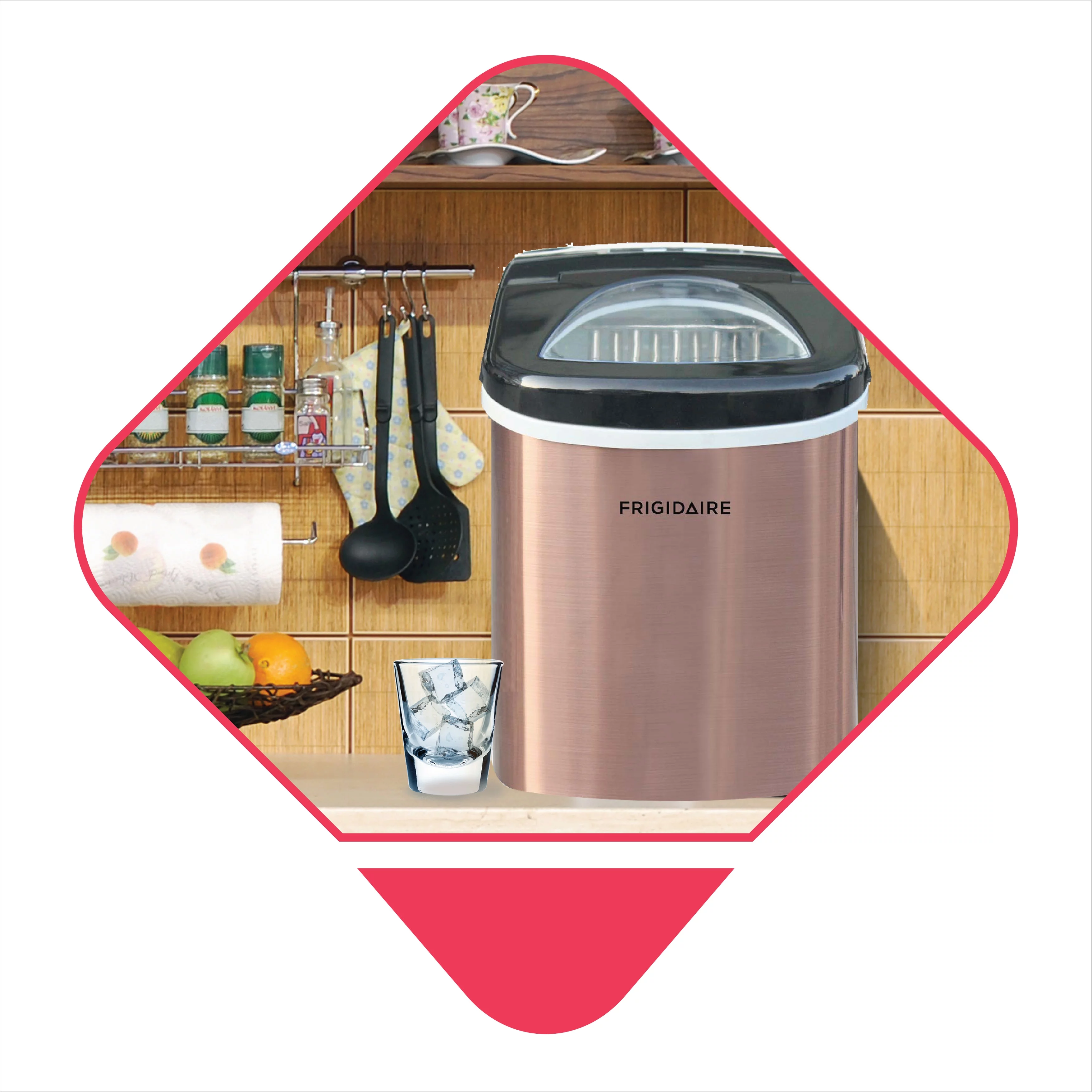 Frigidaire 26 lb. Countertop Ice Maker EFIC117-SS, Red Stainless Steel