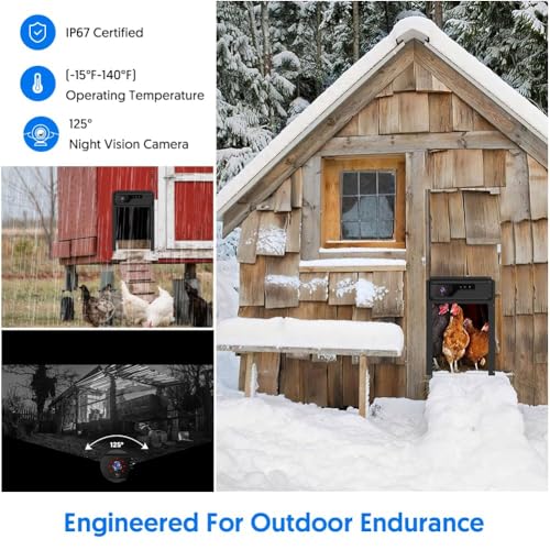 1080P HD Camera Solar Automatic Chicken Coop Door, 5000 mAh Battery, Support WiFi, APP Remote Control, Timer