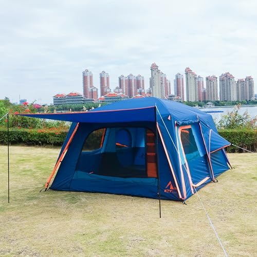 KTT Extra Large Tent 10-12-14 Person(Style-B),Family Cabin Tents,2 Rooms,3 Doors and 3 Windows with Mesh,Straight Wall,Waterproof,Double Layer