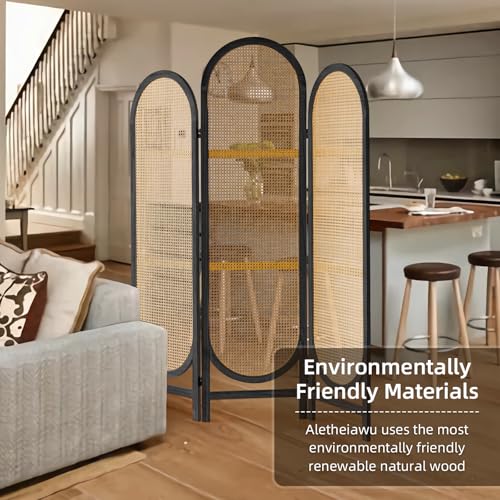 5.9 Ft Tall Hand-Woven Rattan Room Divider 3 Panels, Wood Room Divider Panel, Folding Screen Divider Wall, Wall Divider for Room Separation