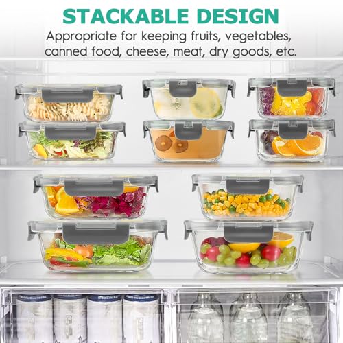 34pcs Glass Food Storage Containers with Lids Set, Airtight Glass Meal Prep Containers (17 Containers & 17 Lids),Leak Proof Lunch Containers BPA-Free