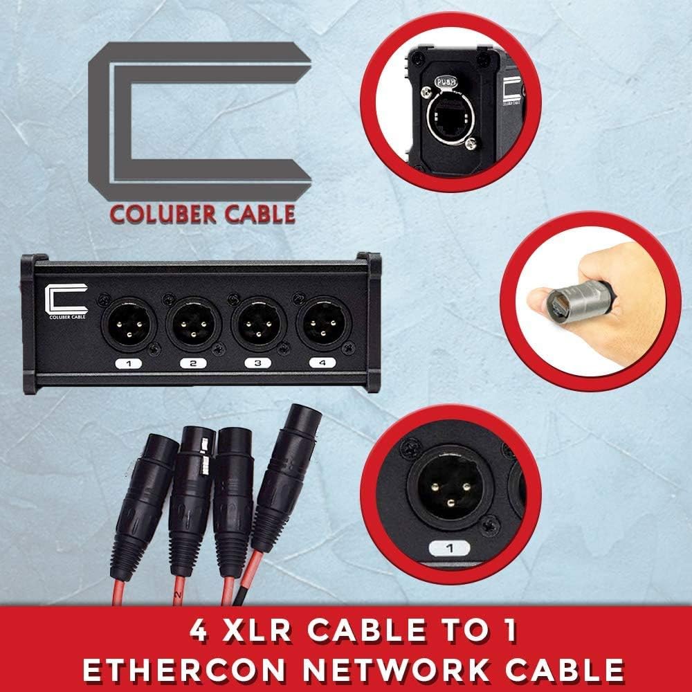 XLR Over Cat5 4 Channel 3-Pin Male Female to Single Ethernet - XLR, AES, DMX Over RJ45 Cat5/Cat6 Audio Over Ethernet Multi Network Snake Receiver