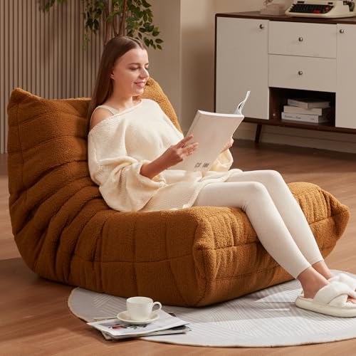 Bean Bag Chairs for Adults Giant Bean Bag Chair Memory Foam BeanBag Chair Big Bean Bag Sofa with Filler Faux Fur Fireside Beanbags Lazy Sofa for