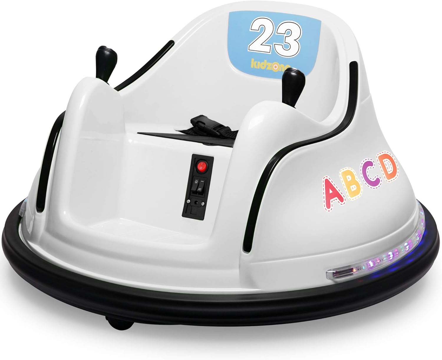 Kidzone DIY Sticker Race Car 12V Kids Toy Electric Ride On Bumper Car Vehicle with Remote Control, LED Lights & 360 Degree Spin, 2 Speeds