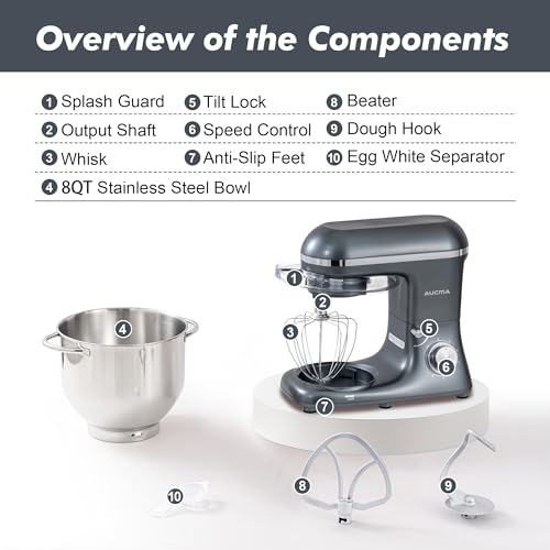 Aucma Stand Mixer,6.5-QT 660W 6-Speed Tilt-Head Food Mixer, Kitchen Electric Mixer with Dough Hook, Wire Whip & Beater (6.5QT, Black)