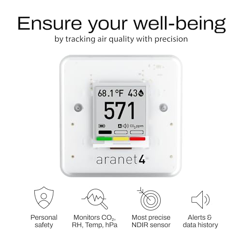 SAF Aranet4 Home: Wireless Indoor Air Quality Monitor for Office or School (CO2, Temperature, Humidity and More) Portable, Battery Powered