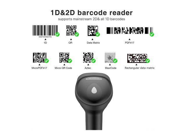 Inateck 2D Wireless Bluetooth Barcode Scanner, Read Barcodes on Displays, Black BCST-50