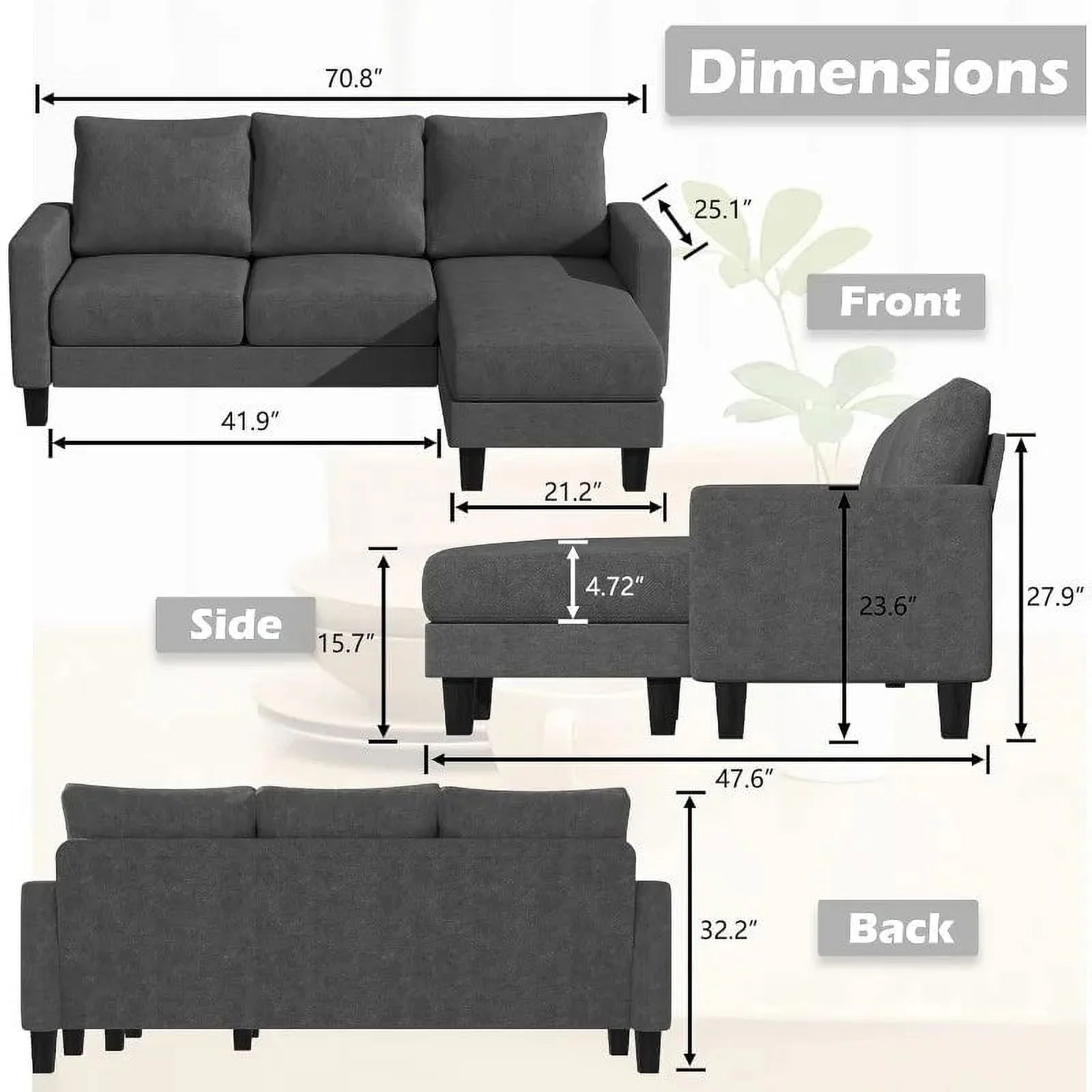 Convertible Sectional 3 L-Shaped Couch Soft Seat Space-Saving Sofas  living room furniture  luxury modern sofa  minimalist sofa