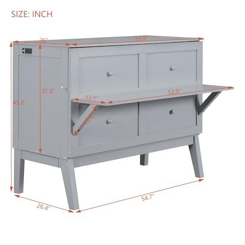 Full Murphy Bed Space-Saving Wall Bed with Storage Shelves and Drawers for Guest Room or Home, Easy to Fold into a Cabinet