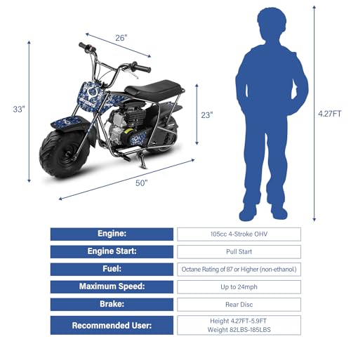 Oryxearth Mini Dirt Bike for Kids, 105CC 4-Stroke Kid Gas Powered Off-Road Pocket Pit Trail Motorcycle W/EPA Approved