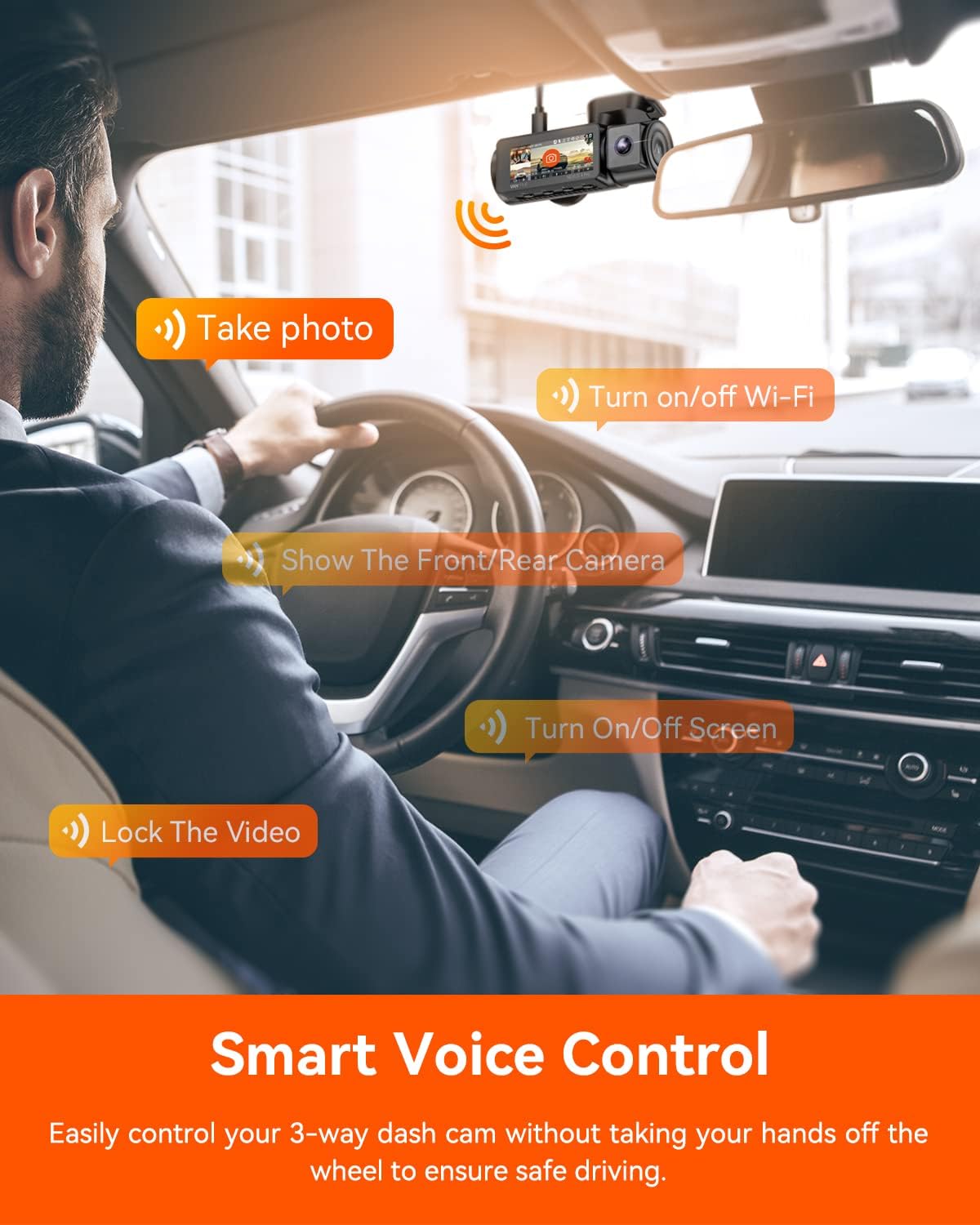 Vantrue N4 Pro 3 Channel 4K WiFi Dash Cam, STARVIS 2 IMX678 Night Vision, 4K+1080P+1080P Front Inside and Rear Triple Car Camera, Voice Control, GPS
