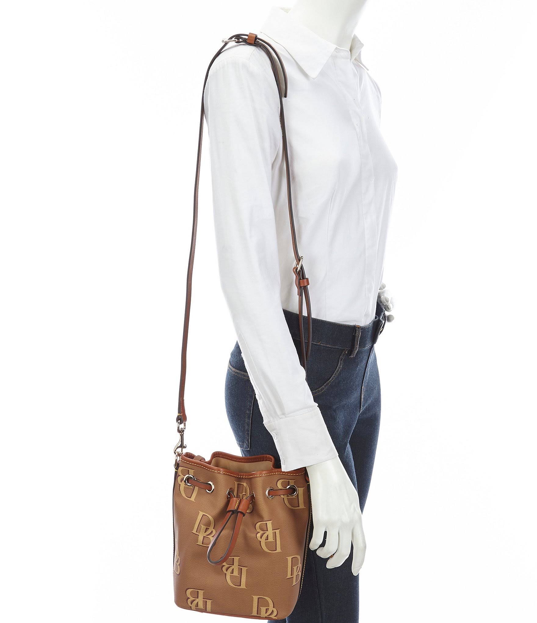 Dooney u0026 Bourke Coated Cotton Monogram Small Drawstring Bag ,Saddle
