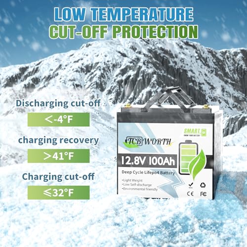 12V 100Ah LiFePO4 Battery, Rechargeabel Deep Cycle Lithium Batteries, 100A BMS with Low-Temp Protection, Perfect for RV, Solar, Boat, Marine