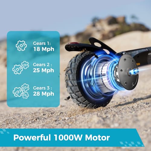 Electric Scooter, 1000W/800W/750W Powerful Motor, 28/25 MPH & 28/25 Miles, 10"/9.3" Pneumatic Tires, Dual Brakes & Dual Shock Absorbers