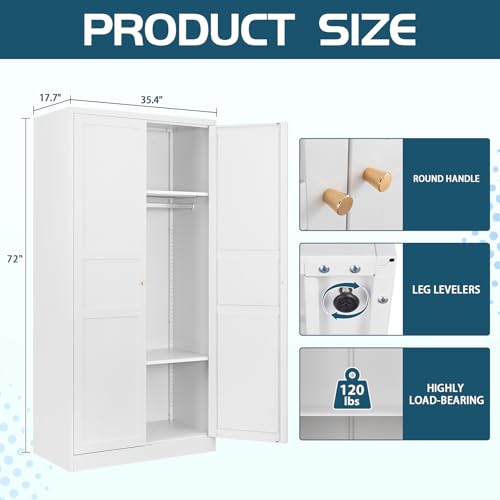 MIIIKO Steel Cabinet Wardrobe, Metal Locker Cabinet with Hanging Rod, Metal Clothing Locker Storage for Home, Office, Garage and Changing Room