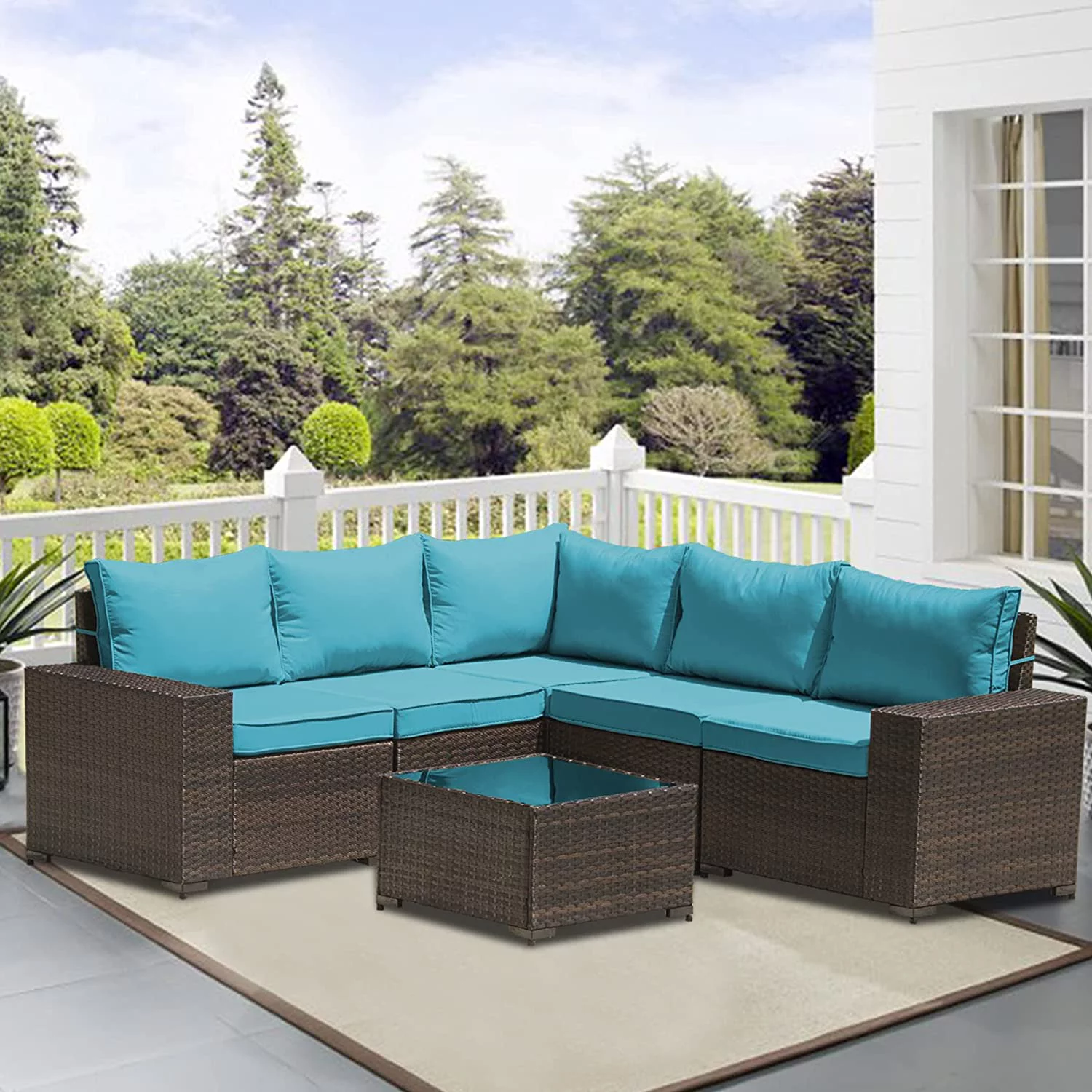 ALAULM Outdoor Patio Furniture Set, 6 Pieces Outdoor Sectional Furniture High Backrest Patio Sofa
