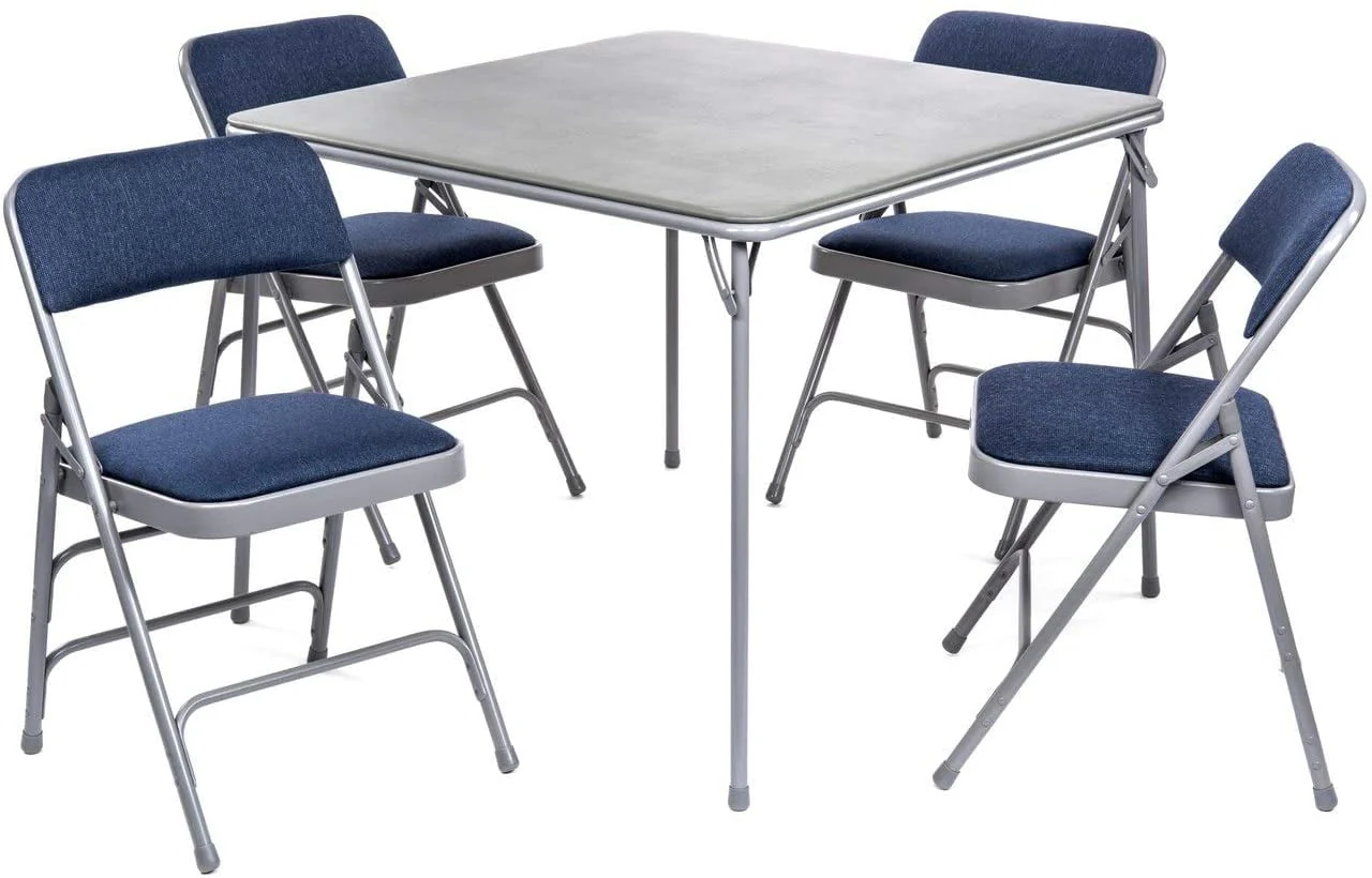 5pc. XL Series Folding Card Table and Triple Braced Fabric Padded Chair Set, Commercial Quality, Black, 38 x 38 x 29.5