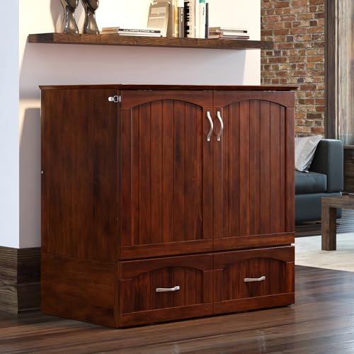 AFI Southampton Queen Murphy Bed Chest with Mattress, Storage, and Built-in Charger in Grey
