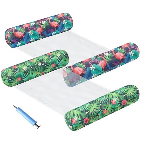 FindUWill Fabric Pool Floats Hammock, XL, 2 Pack Inflatable Water Floaties 4-in-1 (Saddle, Lounge Chair, Drifter), Lake, Beach