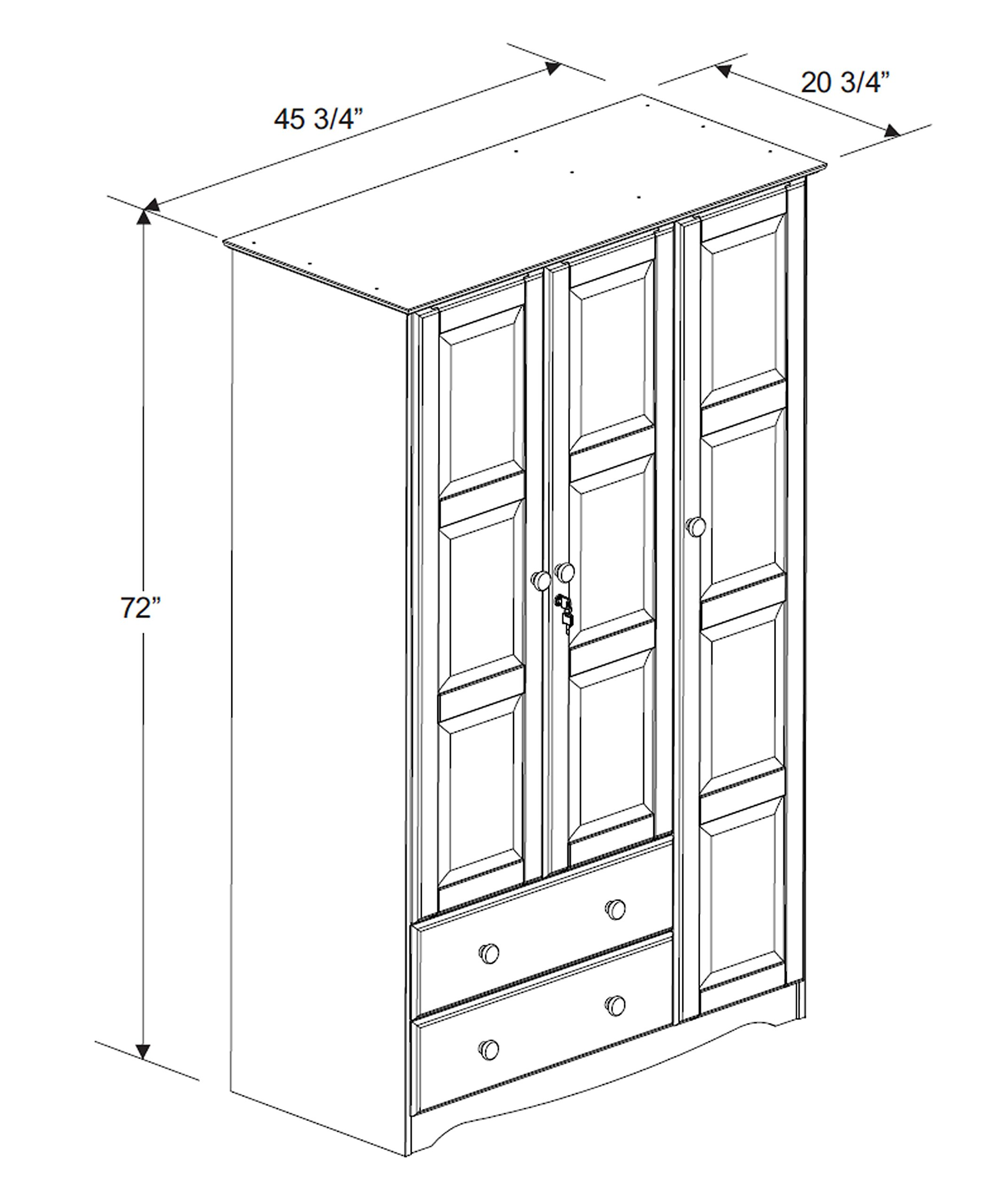 【Furniture】100% Solid Wood Grand Wardrobe/Armoire, 46" x72"x21", with 4 Shelves, 1 Clothing Rod, 2 Drawers, 1 Lock