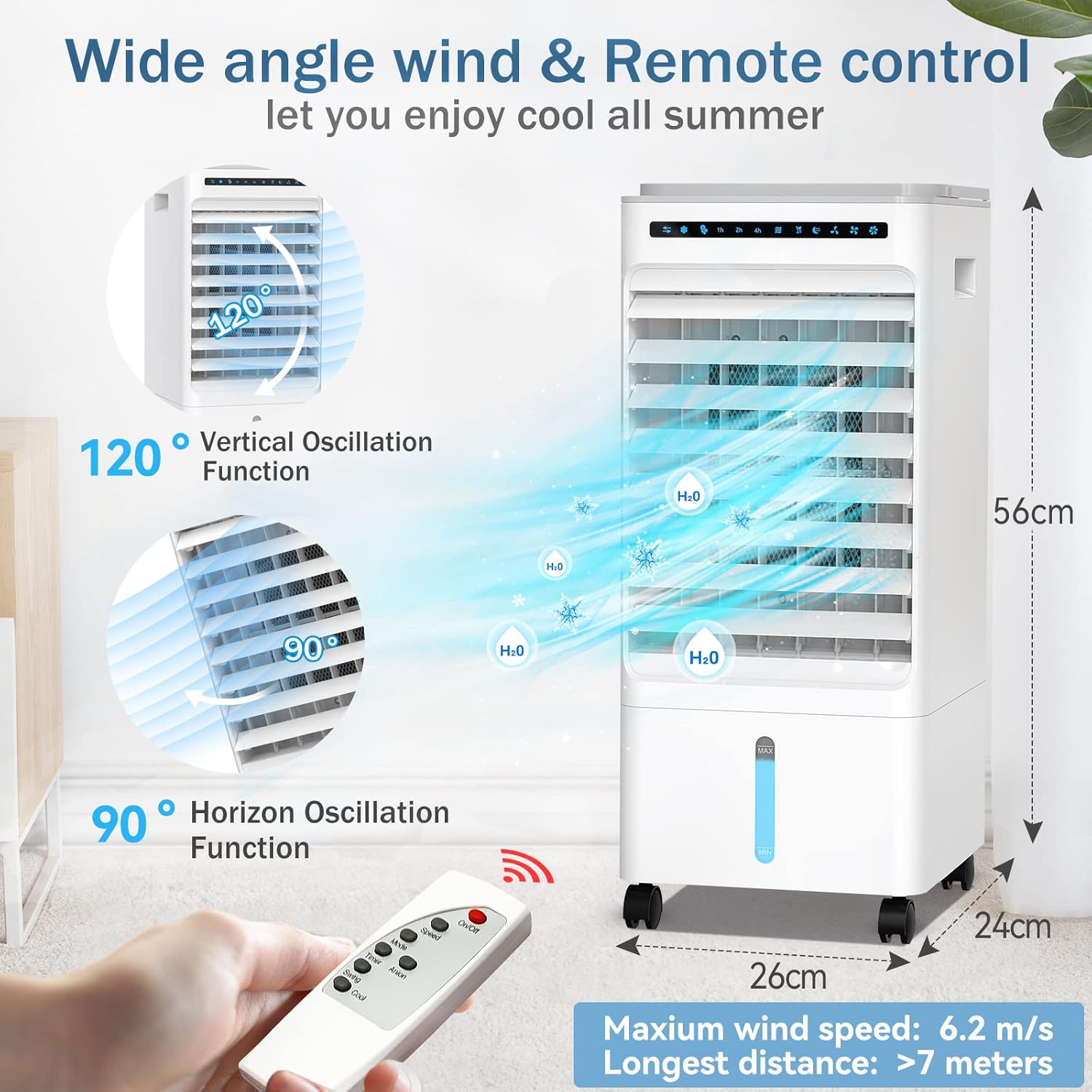 Portable Air Conditioner, Bigalter 4-in-1 Air Cooler/Portable Air Conditioners Fan, 5L Evaporative Air Cooler with 3 Modes &3 Speeds, 90° Oscillation