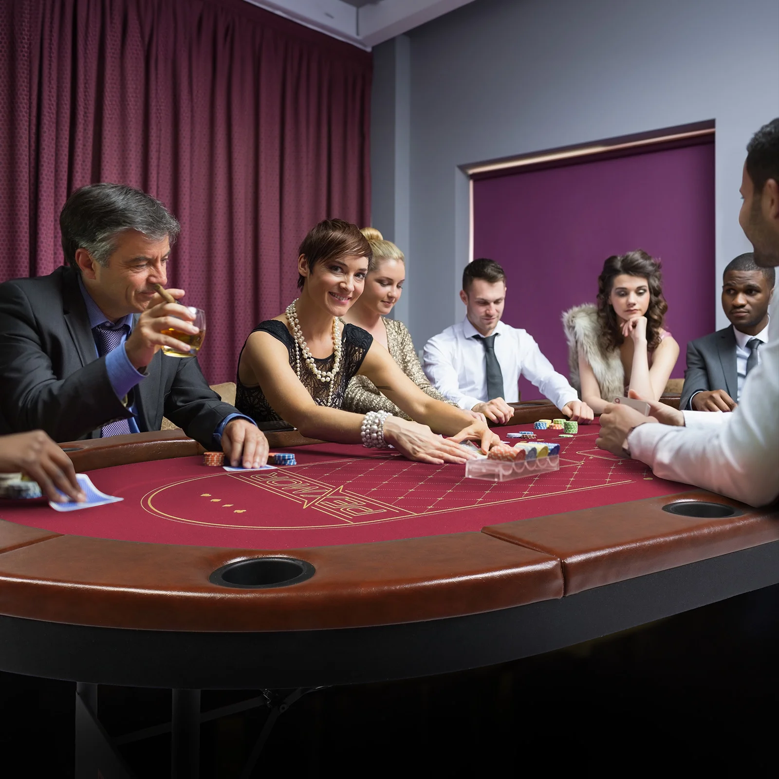 PEXMOR Foldable 10 Player Poker Table, Folding Casino Table Texas Holdem Poker Table