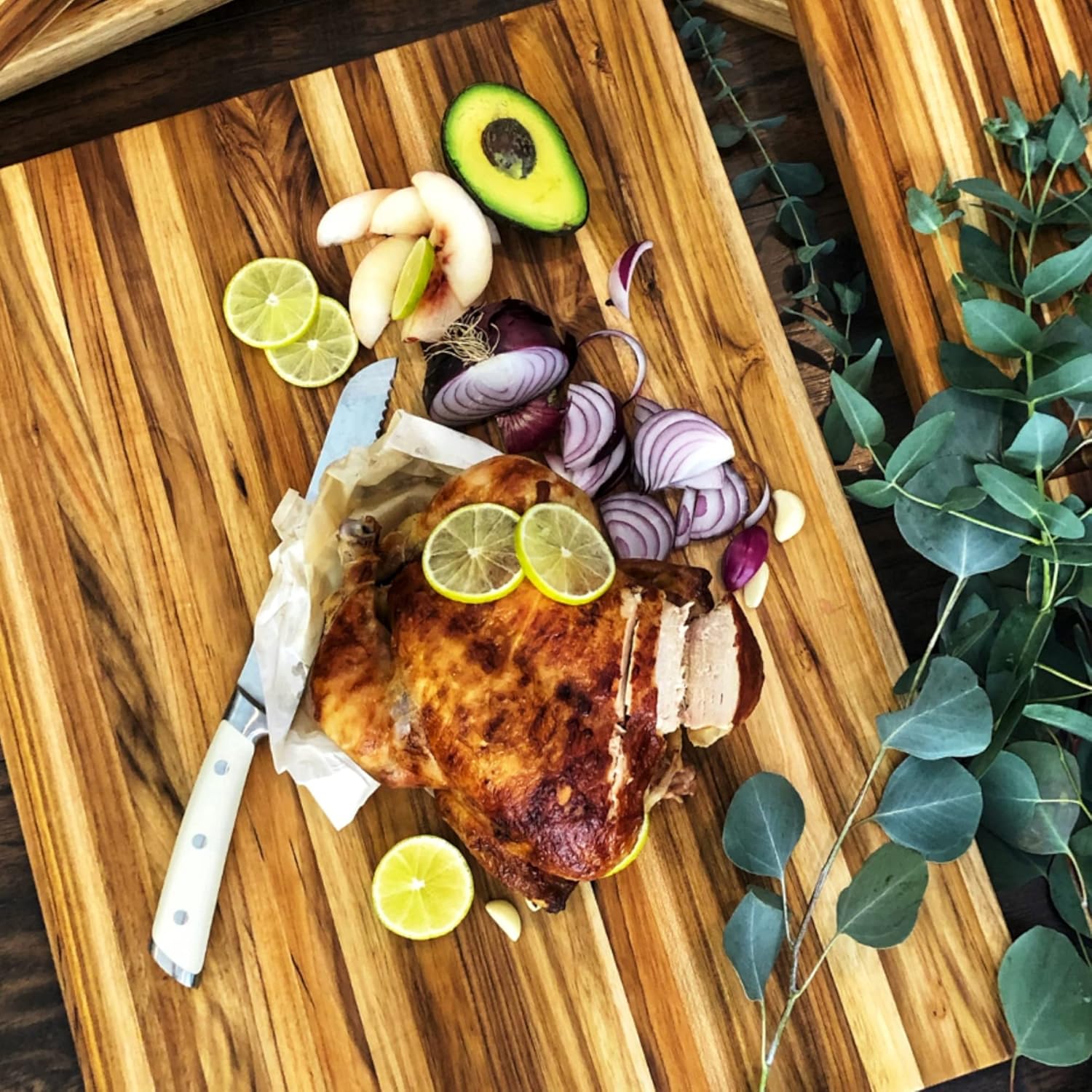 Large Teak Wood Cutting Board - Juice Groove, Reversible, Thick Edge Grain Carving Block (17 x 13 x 1.6 inches | Large)