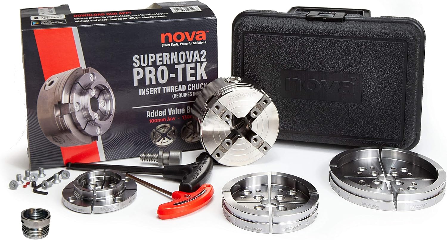 Nova 23108 Supernova 2 Premier Pro-Tek Chuck Bundle with Pro-Tek 2" Jaw Set, 4" Bowl Jaw Set, 5" Bowl Jaw Set, Woodworm Screw