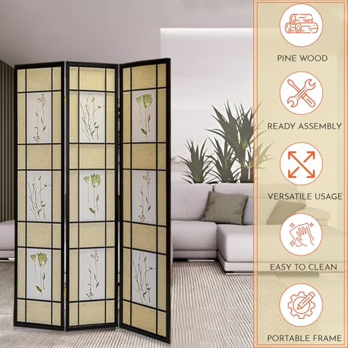 Legacy Decor 3 Panels Room Divider - Portable & Foldable Freestanding Room Privacy Screen - 71” Tall Botanical Floral Dressing Screen