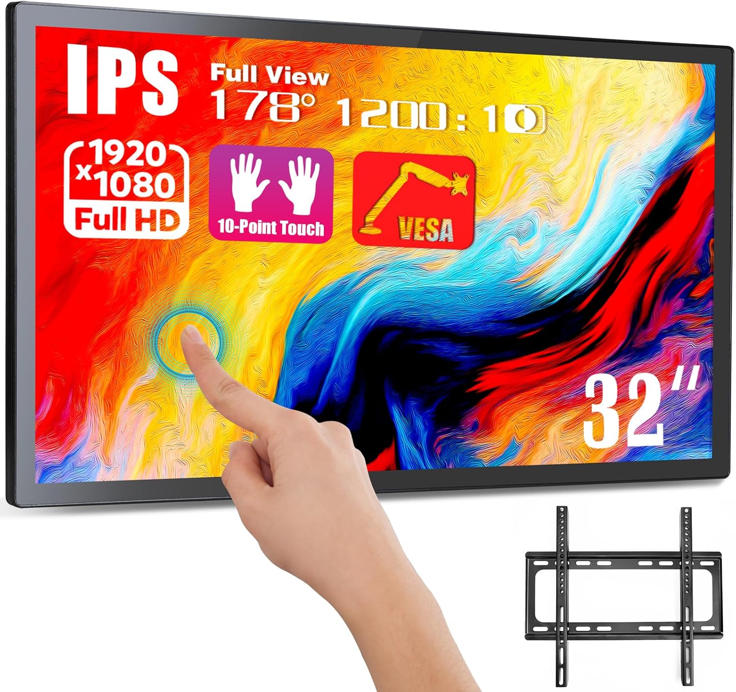 32 inch Capacitive Multi-Touch Screen Industrial Monitor, Built-in Speakers, USB, VGA, DVI & HD-MI Ports,16:9 Display and 1920 x 1080P