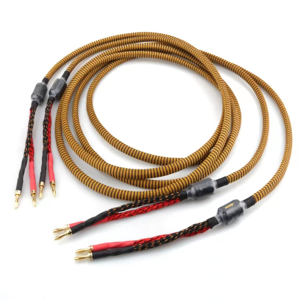 Tertullus HiFi OFC Audiophile Speaker Cable with 8 Banana Plugs,8.20ft 2.5m Nylon Braid Gold Plated Banana Plugs to Banana Plugs