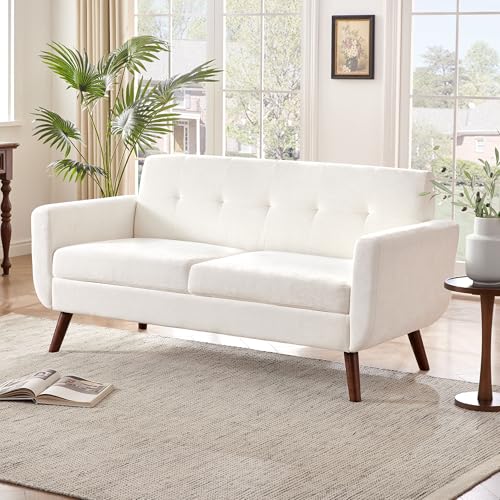 Tbfit L Shaped Couch Sofa, 80" W Mid-Century Modern Sectional Couches, 3 Seater Sofas with Wide Chaise Lounge & Two Pillows