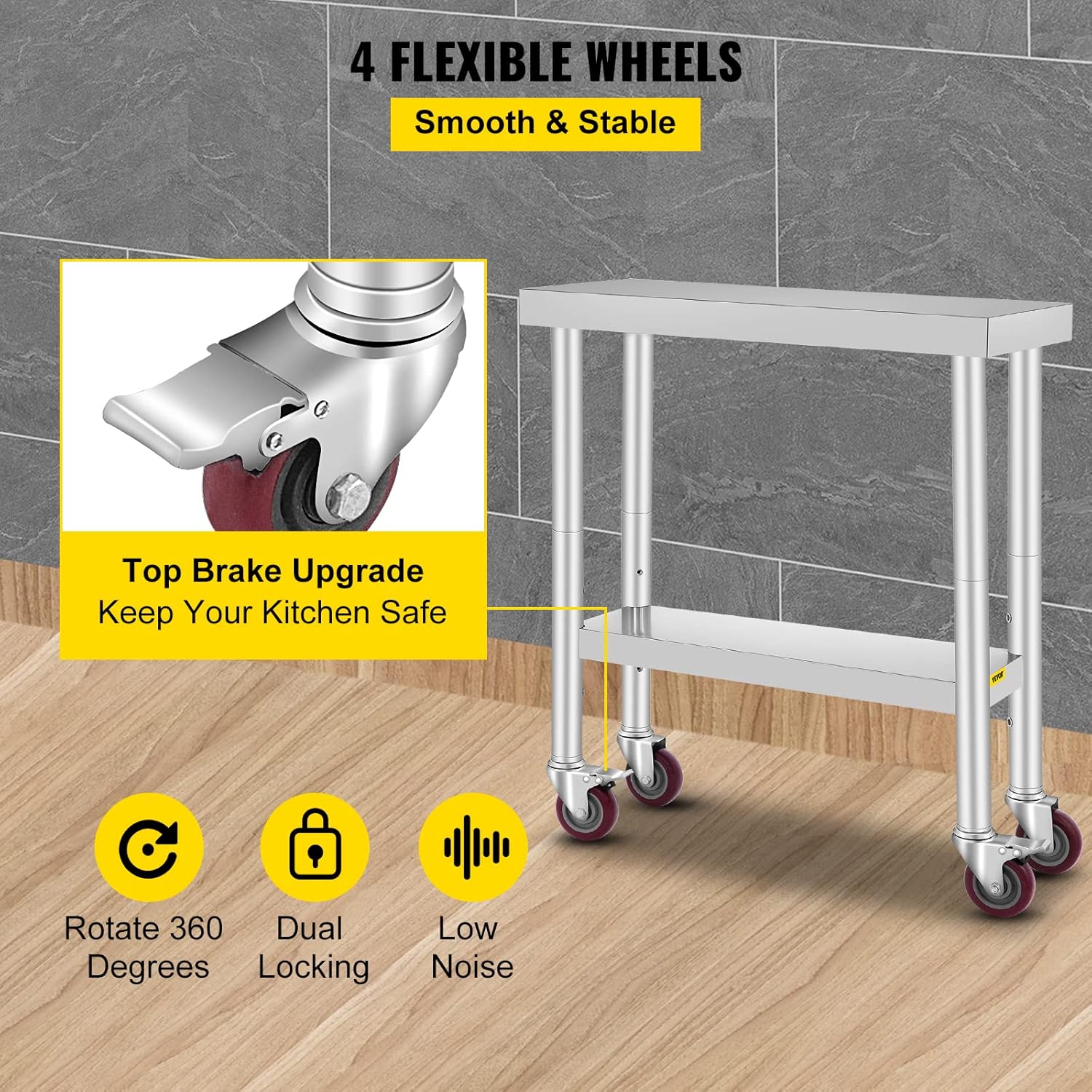Mophorn Stainless Steel Work Table with Wheels 24 x 30 Prep Table with casters Heavy Duty Work Table for Commercial Kitchen Restaurant Business (24 x