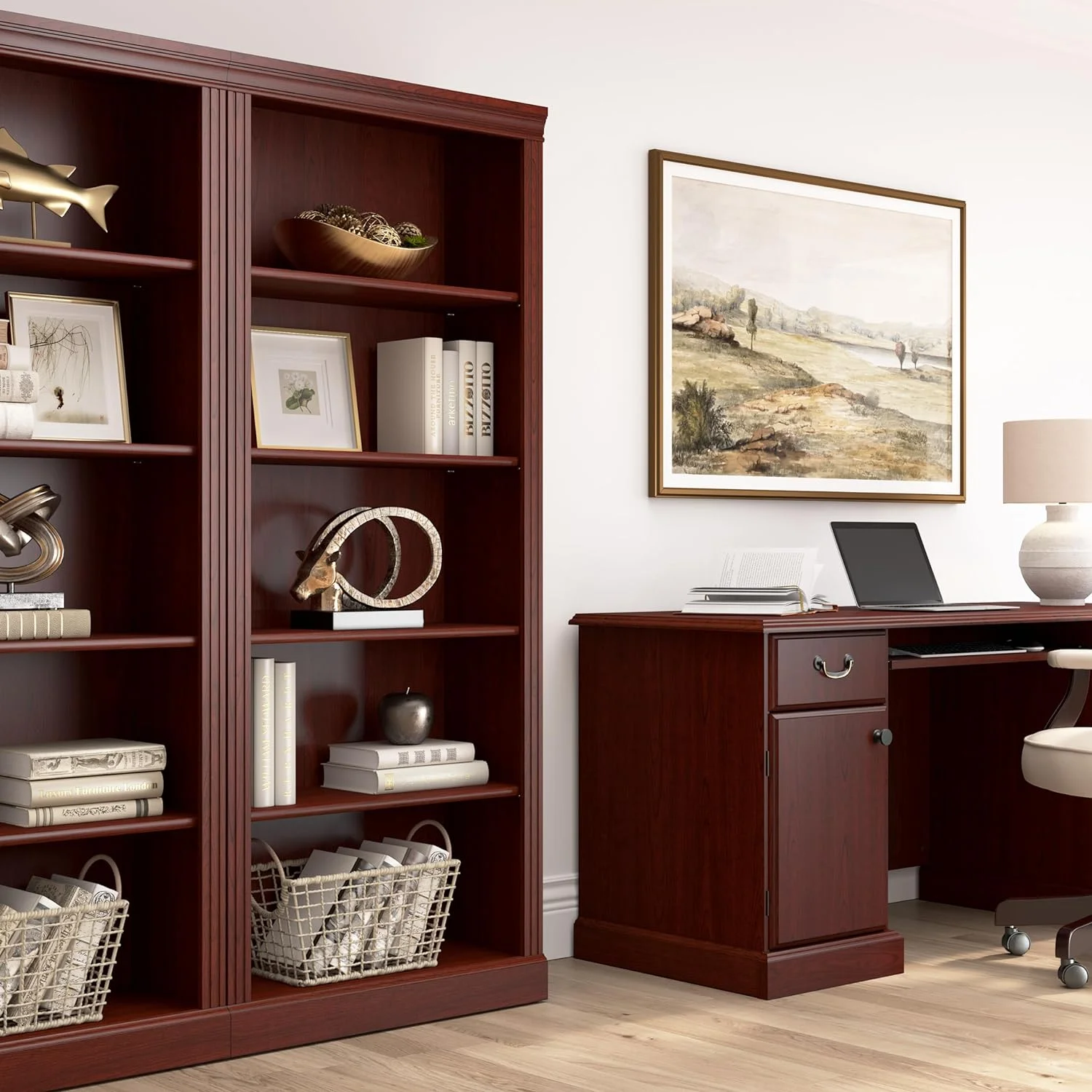 Bush Business Furniture Arlington Tall 5 Shelf Bookcase in Harvest Cherry