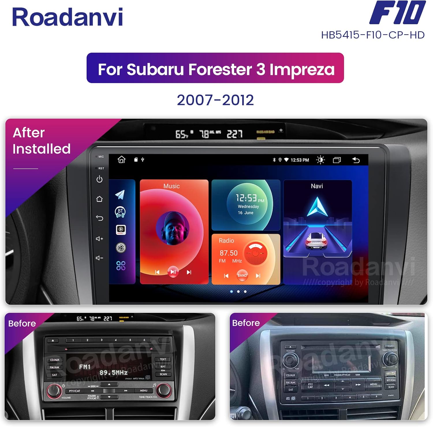 Roadanvi for Subaru Forester WRX 2016 2017 2018 2019 2020 Car Stereo Bluetooth Radio Car Navigation Carplay Android Auto 1280x720 IPS Touch Screen