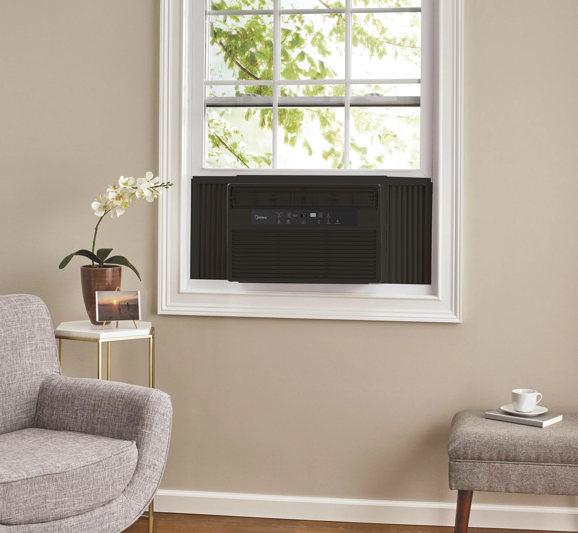 Midea 8,000 BTU 115V Smart Window Air Conditioner with Comfort Sense Remote, Covers up to 350 Sq. ft., Black, MAW08S1WBL
