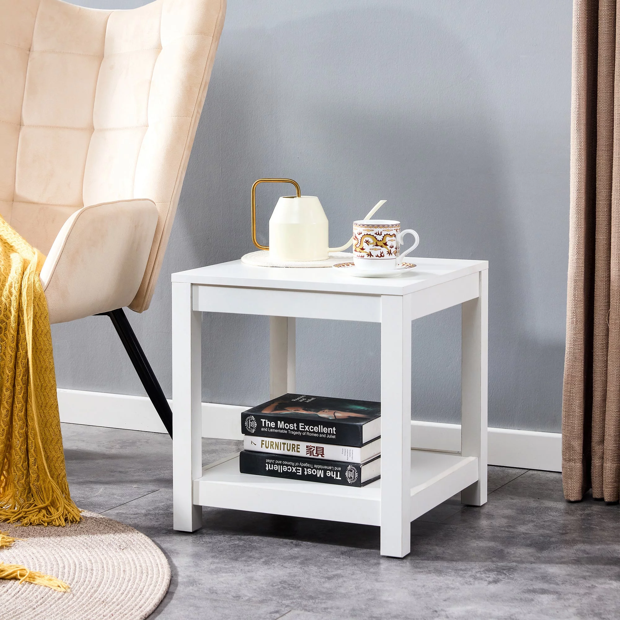 Side Table with Storage Shelve, 2-Tier Small Space End Table, Modern Night Stand, Sofa Table