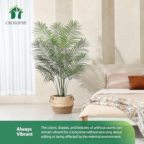 CROSOFMI Artificial Areca Palm Plant 6 Ft Fake Palm Tree with 13 Leaves Faux Yellow Palm in Pot for Indoor Outdoor House Home Office Modern
