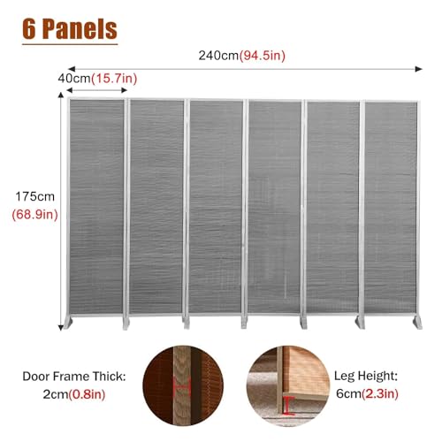 Japanese Screen Room Divider 6 Panels, Folding Portable Screen, Home/Office/Changing Roomstanding Privacy Screen