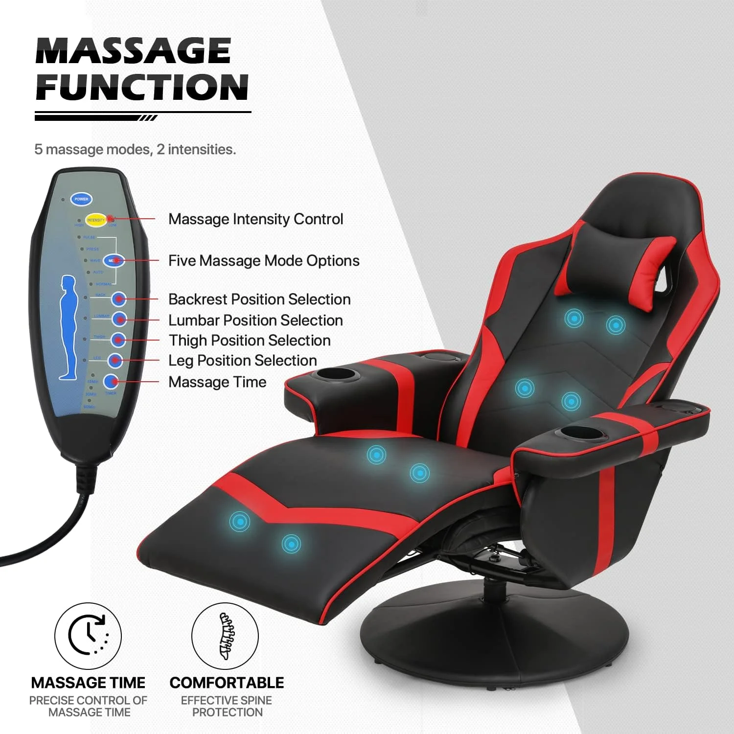 Massage Gaming Recliner Chair PU Leather Lounging Video Gaming Couch Adjustable Backrest Living Room Single Sofa With Speakers & Organizer Bag