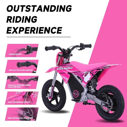 OLALA 36V Electric Dirt Bike for Kids Aged 4-8, Brushless 350W Racing Grade Electric Motorcycle, Up to 18.6MPH & 3 Speed Settings, Dual Disc Brakes